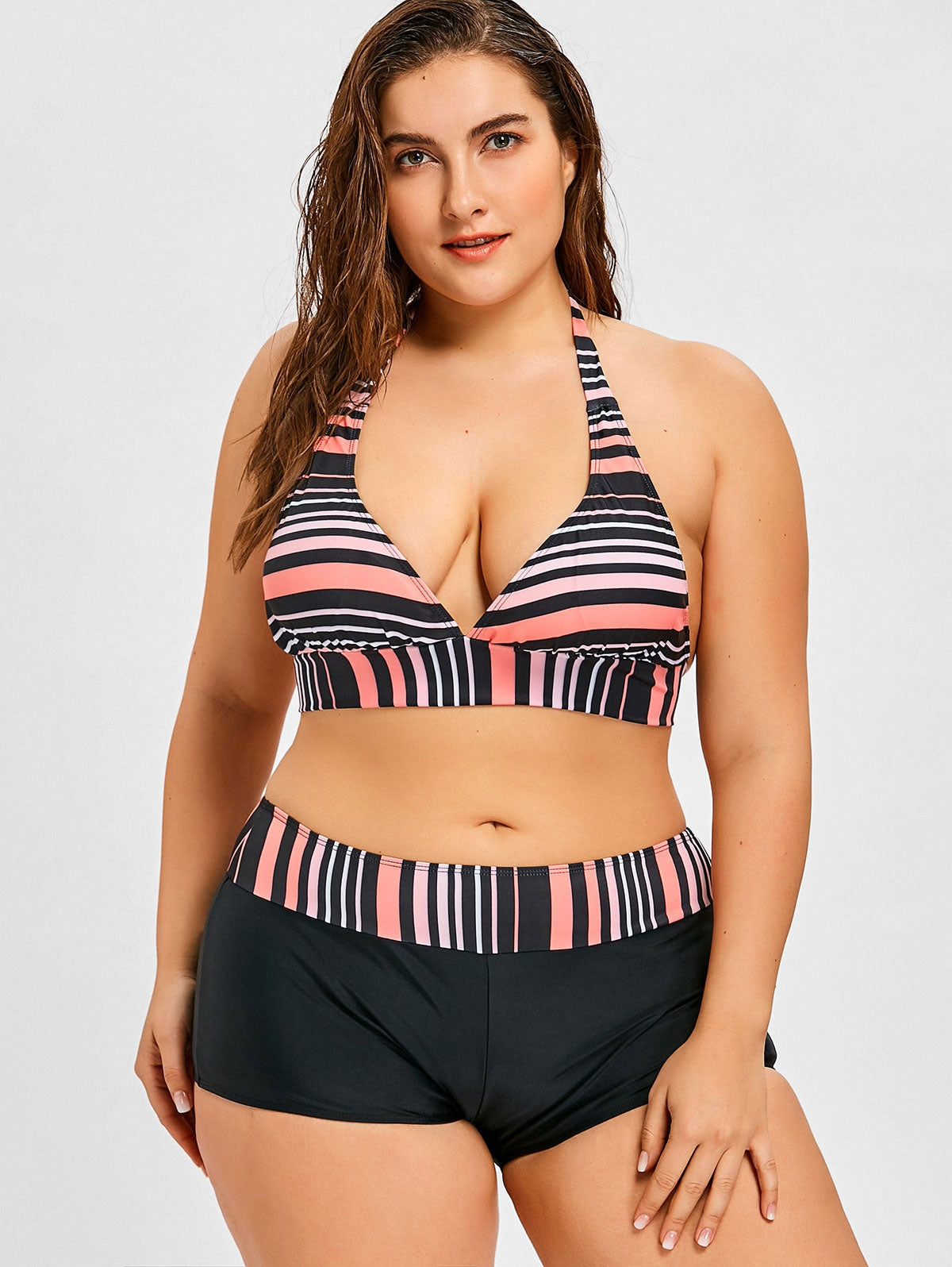 Plus Size Plunge Boyshort Bikini.