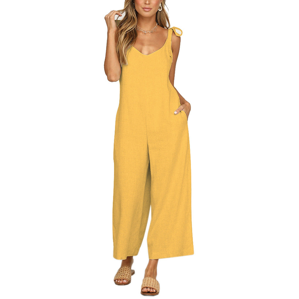 V-neck loose jumpsuit.