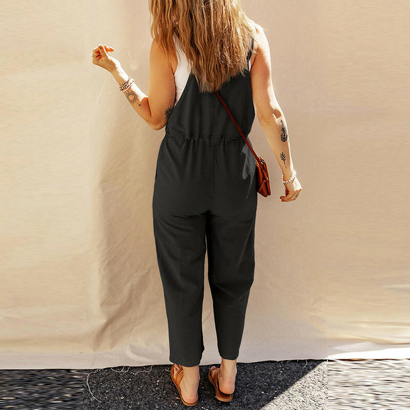 Solid Color Camisole Jumpsuit Loose Sleeveless.