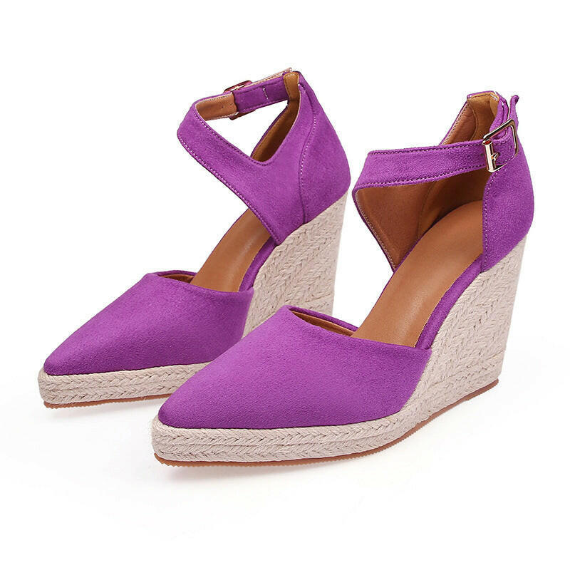 Pointed Toe Wedge Pumps Platform High Heel Hollow Women's Shoes.