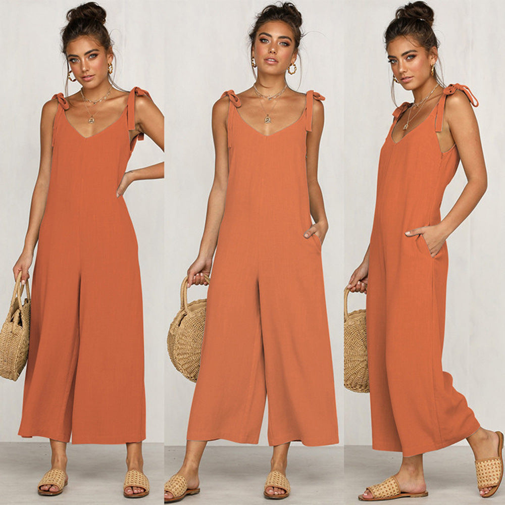 V-neck loose jumpsuit.