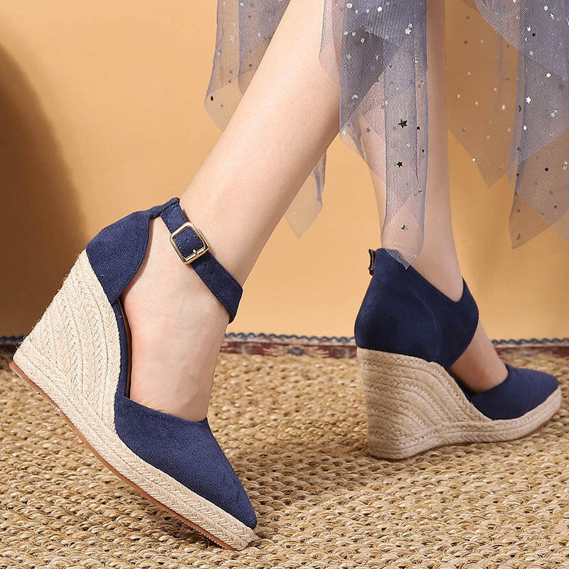 Pointed Toe Wedge Pumps Platform High Heel Hollow Women's Shoes.