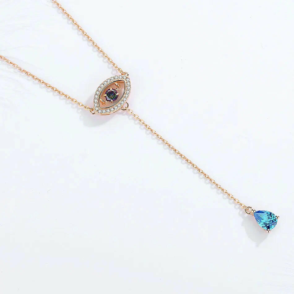 Eye Necklace Blue Zircon Long Chain