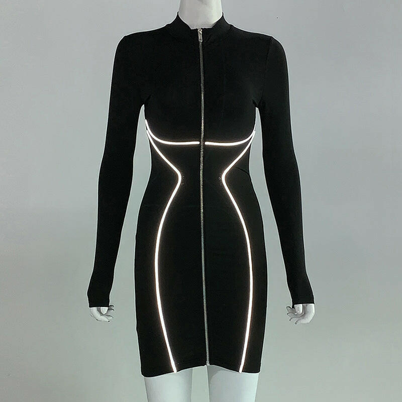 Long-sleeved Reflective Zipper Dress.