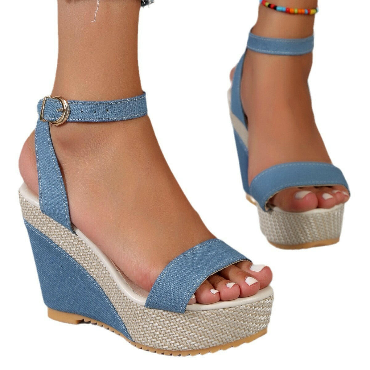 High Heel Denim Fabric Ankle-strap Sandals Women.