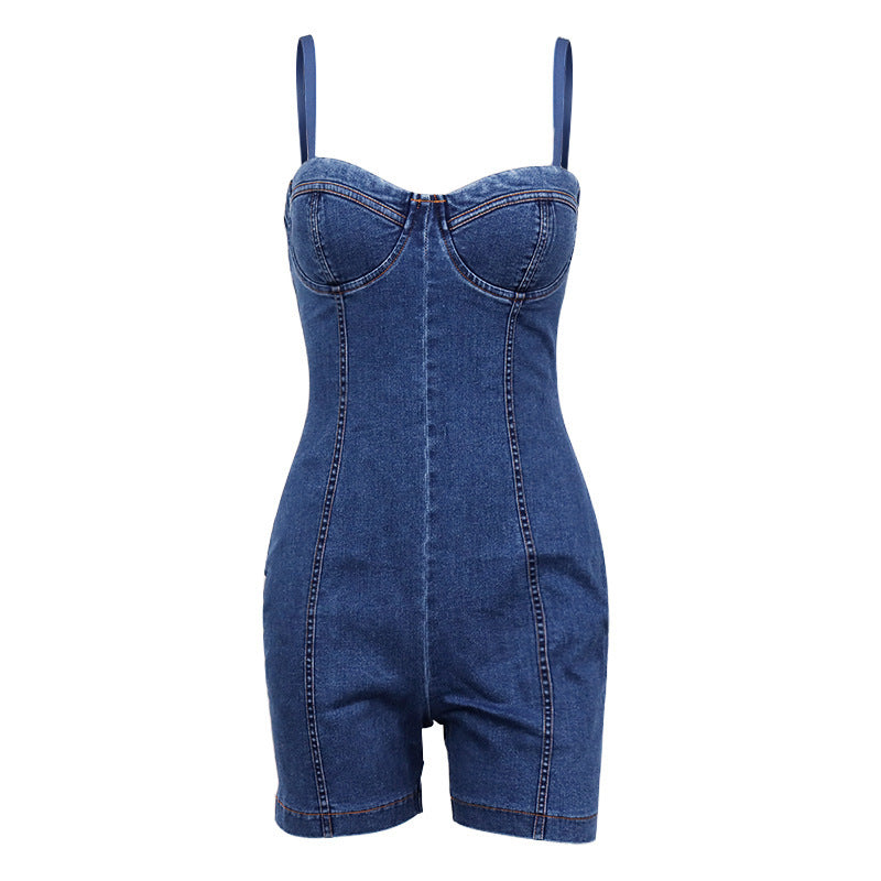 Back Tube Top Suspender Jumpsuit.