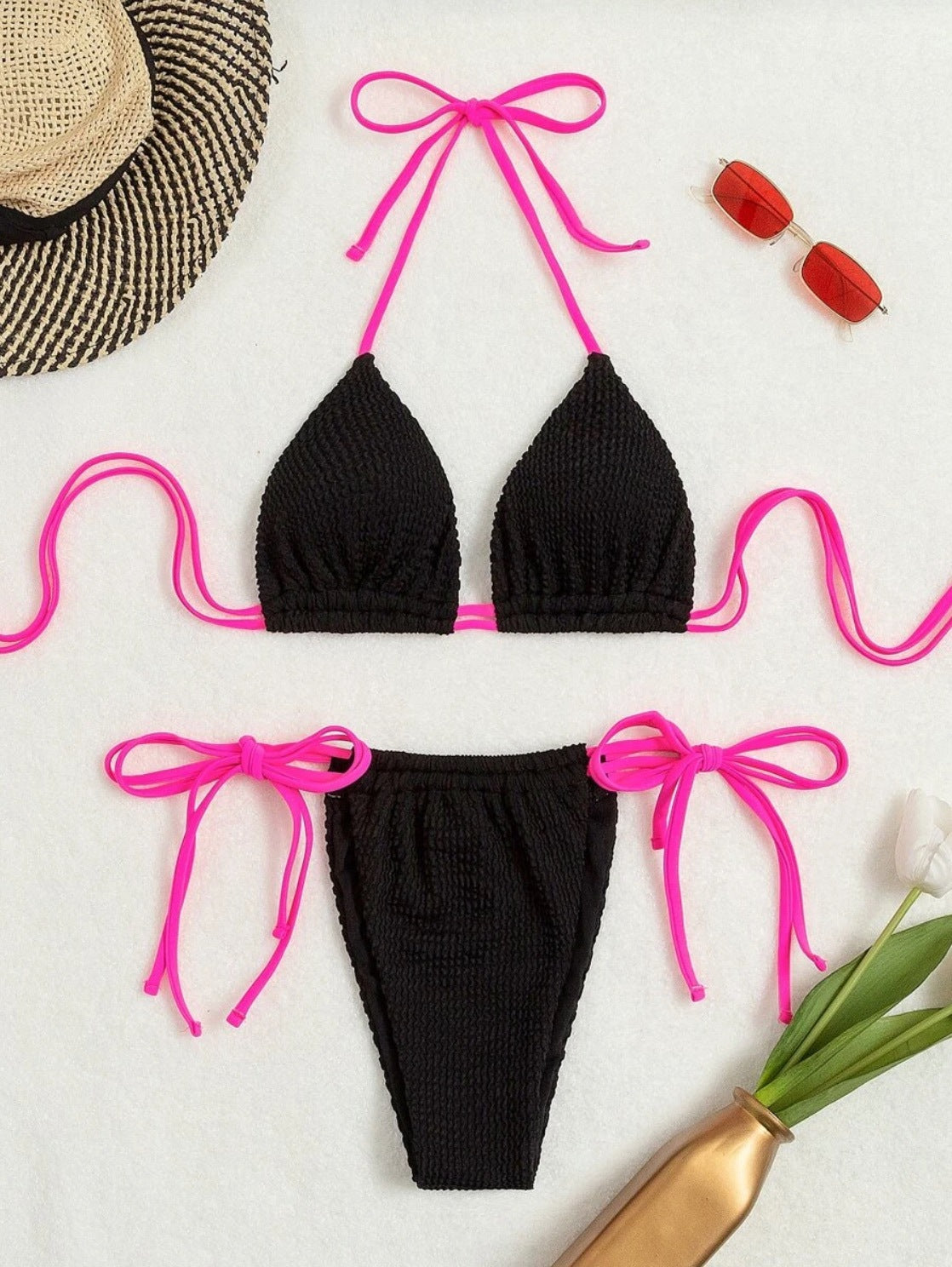 Bikini Solid  Split Swimsuit.