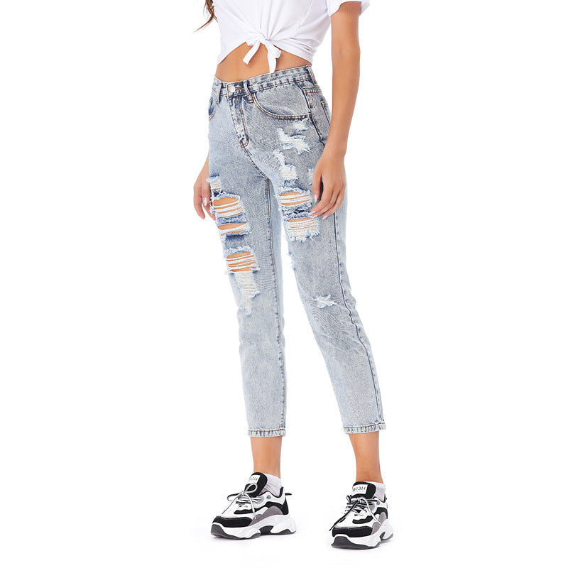 Jeans Women's Ripped Spring Casual Loose Jeans.