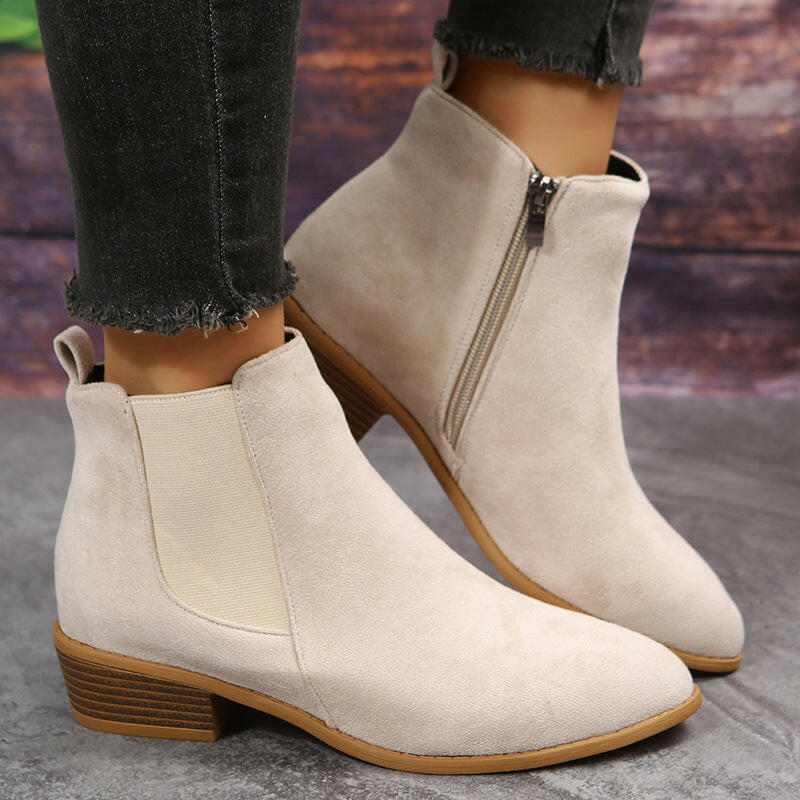 Pointed Suede Elastic Band, Thick Heel Casual Single Shoes For Women.