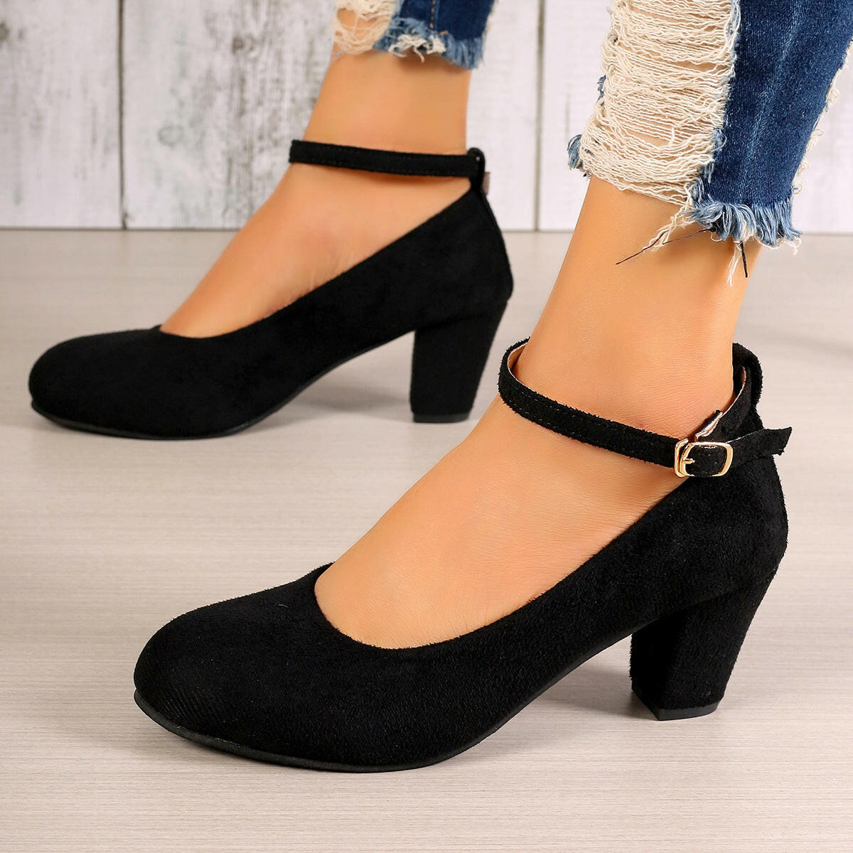 Oversized Shoes Women's High Heels Round Toe Suede.