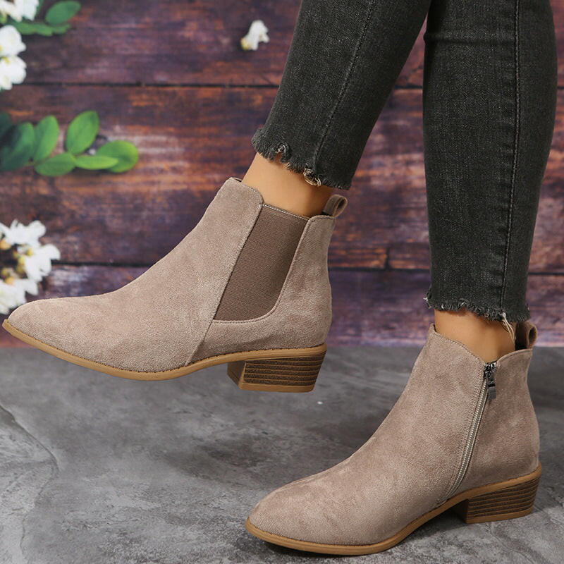 Pointed Suede Elastic Band, Thick Heel Casual Single Shoes For Women.