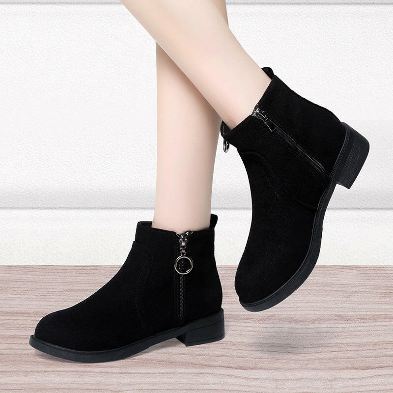 Square Heel Suede Round Buckle Side Zipper Short Tube Female Plus Size.