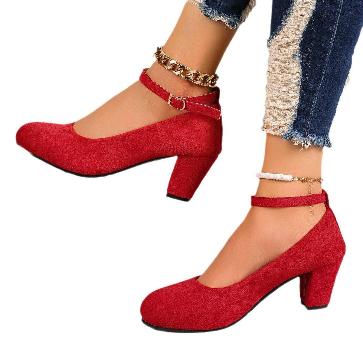 Oversized Shoes Women's High Heels Round Toe Suede.