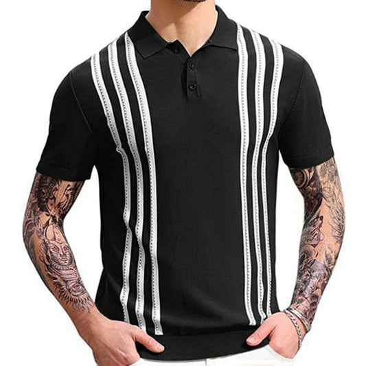 Short-sleeved Sweater Striped Casual Polo Shirt For Men.