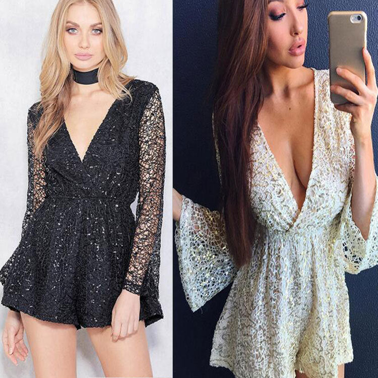 Long-sleeved lace jumpsuit.