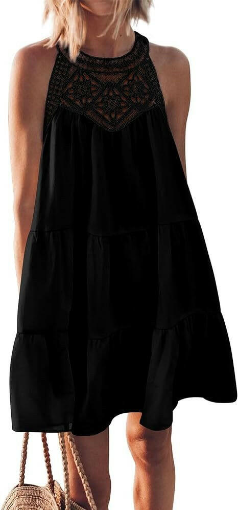 Hollow out backless dress, casual sleeveless.