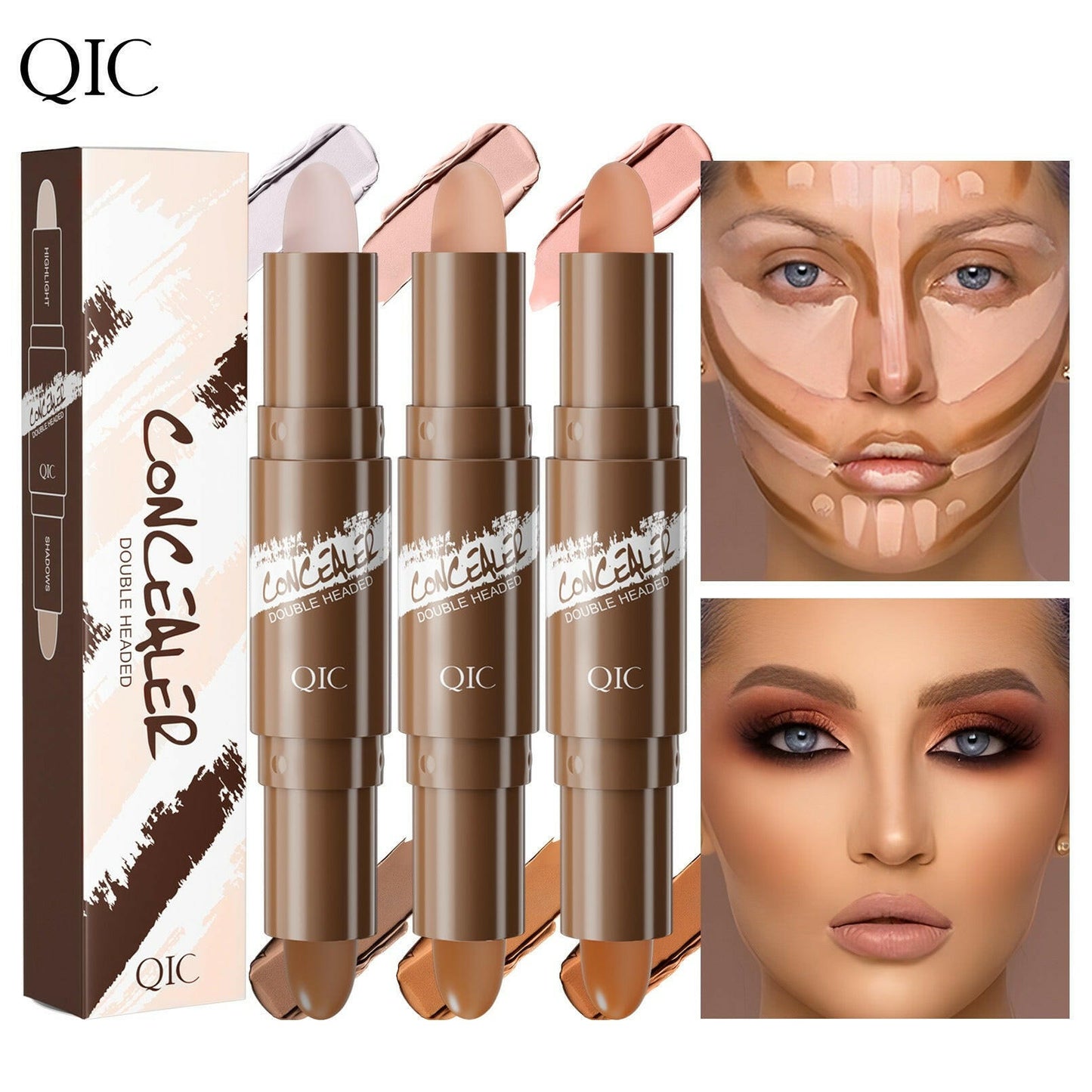 Double-ended Highlighter Nose Shadow Glitter Foundation Concealer Pen Long Lasting Dark Circles Corrector Contour Stick Makeup.