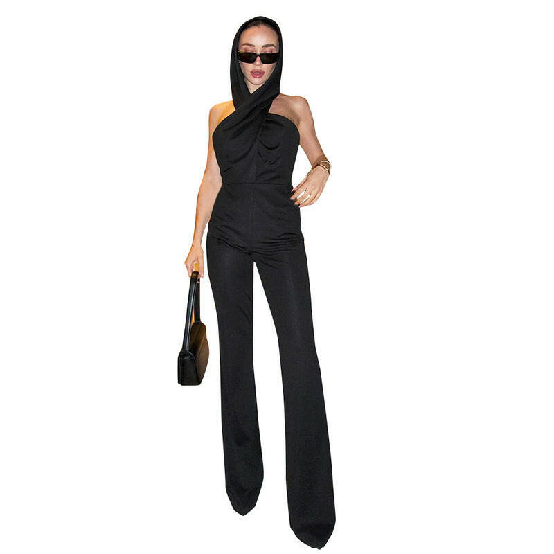 Black Backless Hooded Jumpsuit NV.