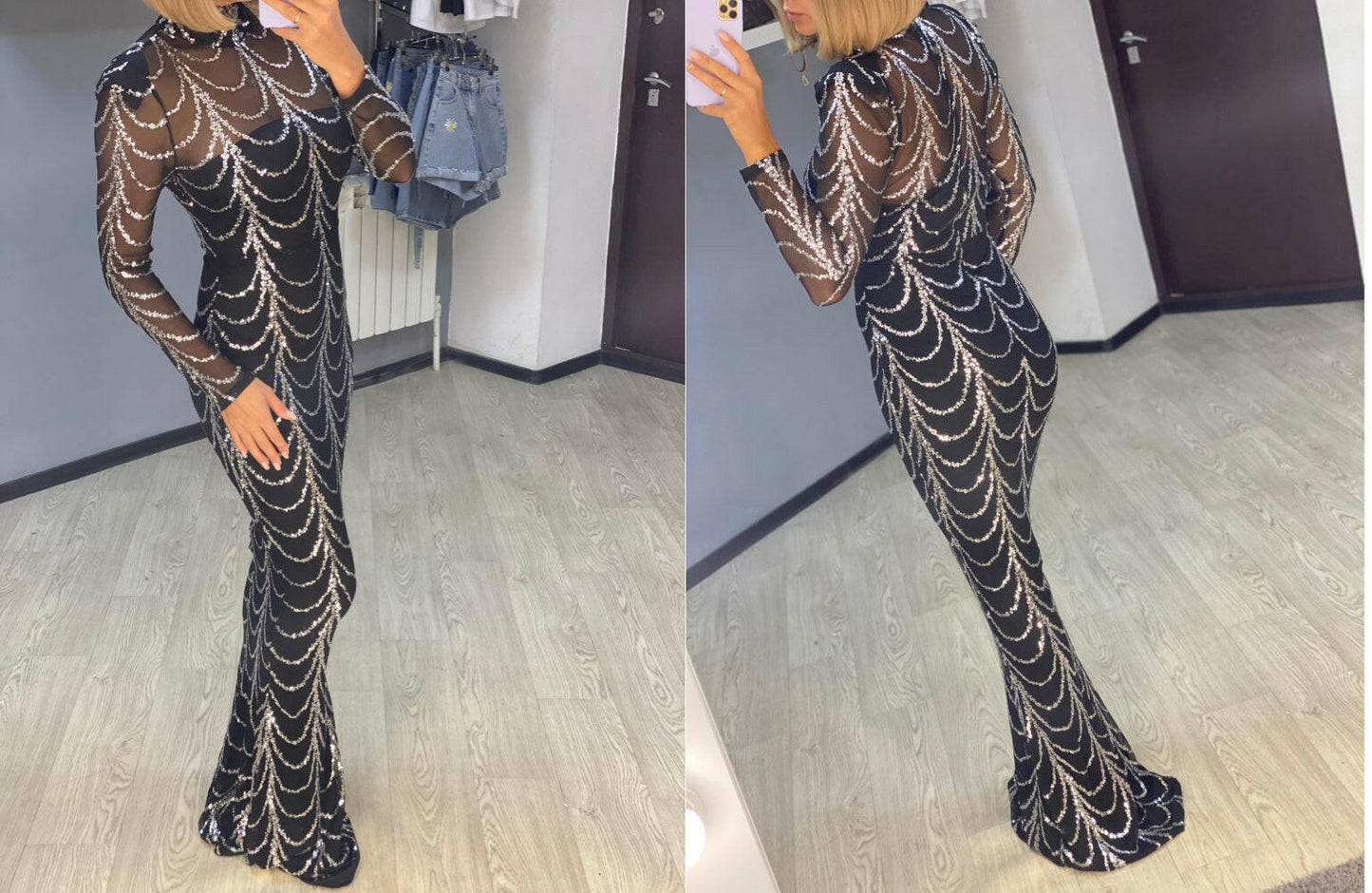 Sequins Women Maxi Dresses Long Sleeve Female Party Dresses.