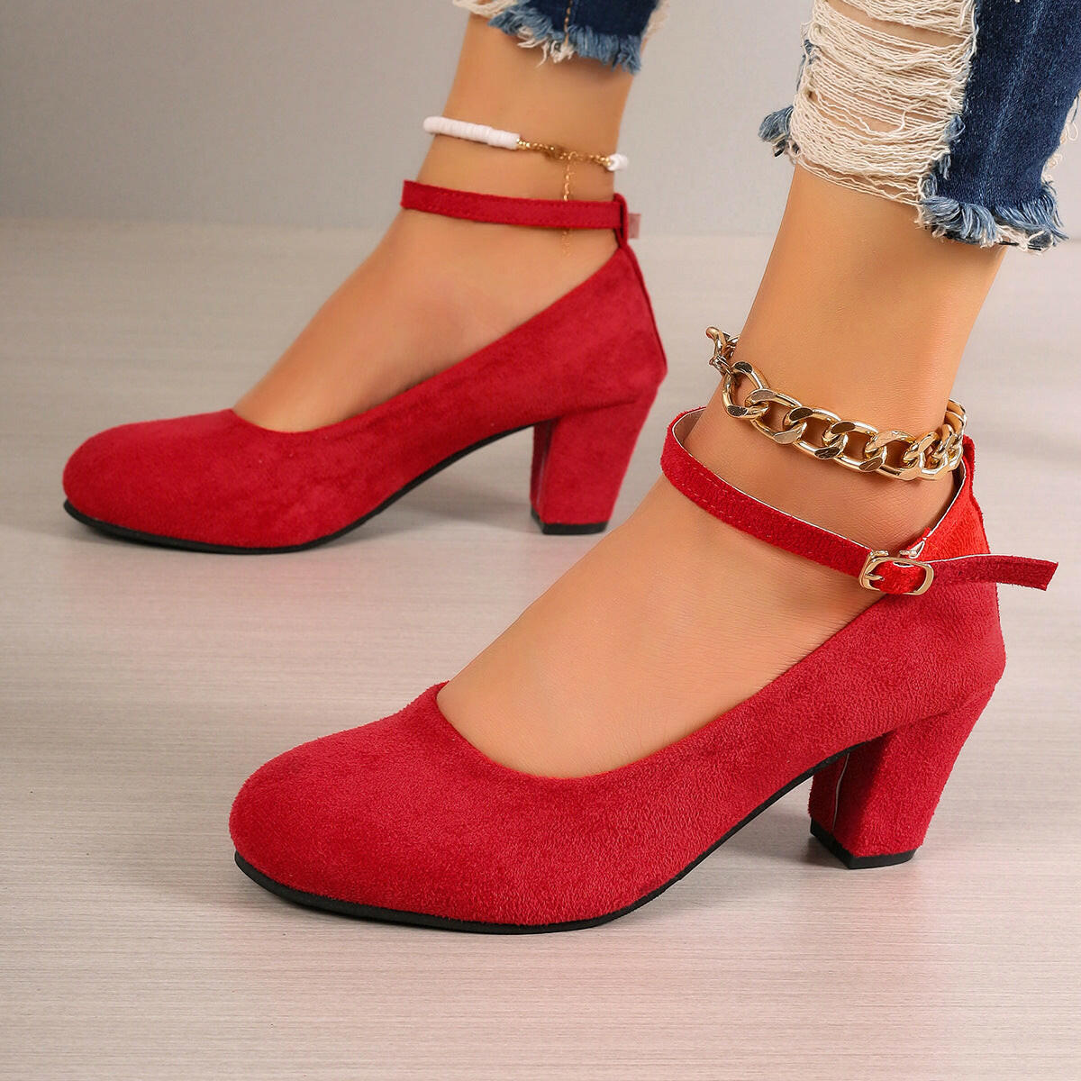 Oversized Shoes Women's High Heels Round Toe Suede.