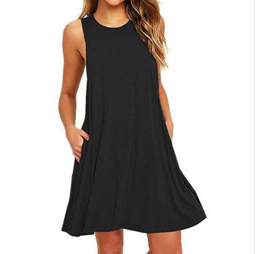 Summer Women Casual Pocket Dress Ladies T Shirt Dresses.