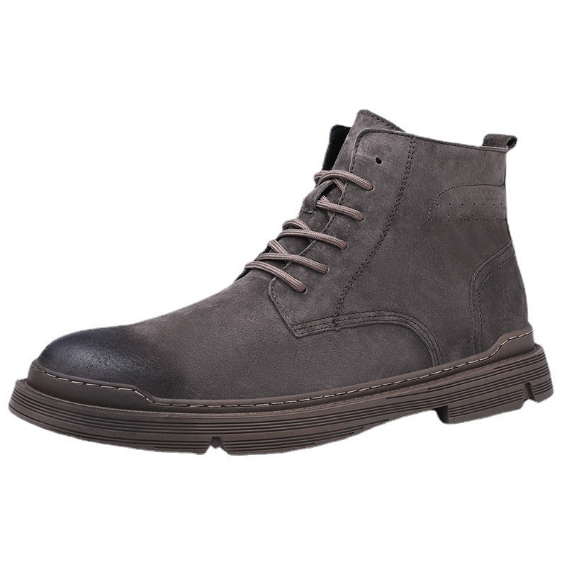 Round Toe Top Layer Cowhide Casual Men's Leather Boots.