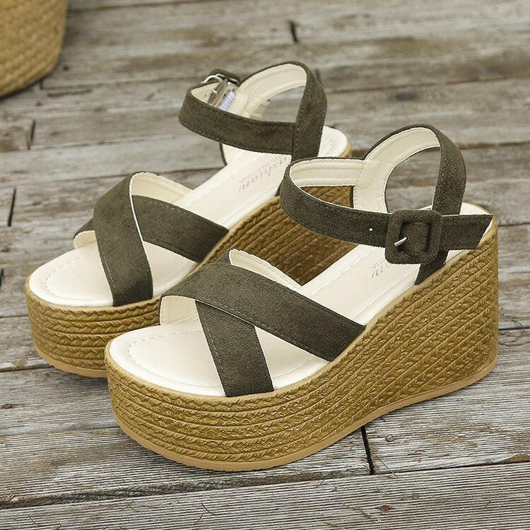 Wedge Sandals For Women Summer Casual Non-slip Cross-strap Platform Shoes With Hemp Heels Shoes.