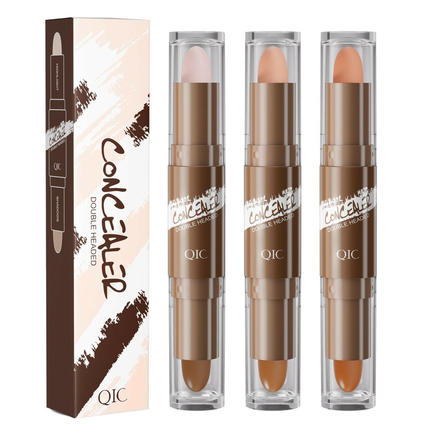 Double-ended Highlighter Nose Shadow Glitter Foundation Concealer Pen Long Lasting Dark Circles Corrector Contour Stick Makeup.