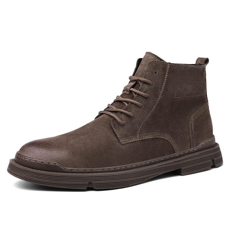 Round Toe Top Layer Cowhide Casual Men's Leather Boots.