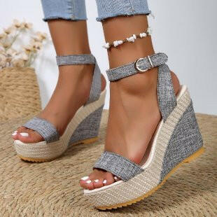 High Heel Denim Fabric Ankle-strap Sandals Women.