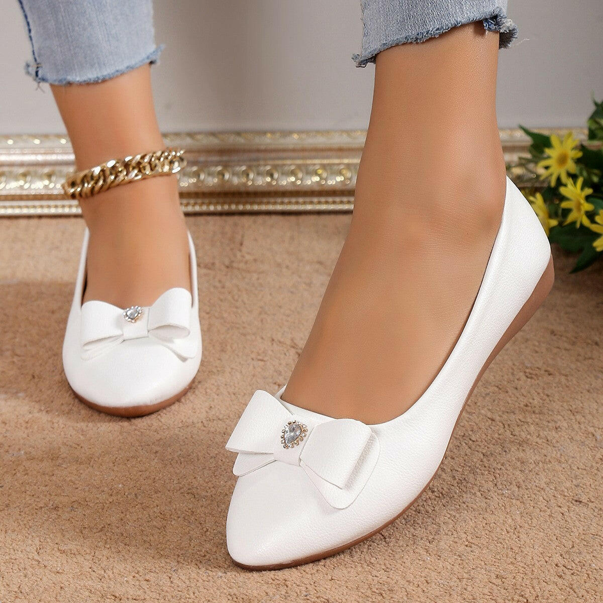 Bowknot Flats Shoes Fashion Casual Pointed Toe Loafers For Women Lazy Shoes.