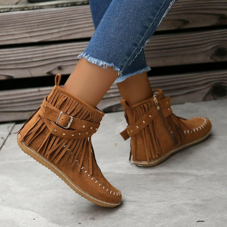 Women's Flat Buckle Martin Boots Retro.