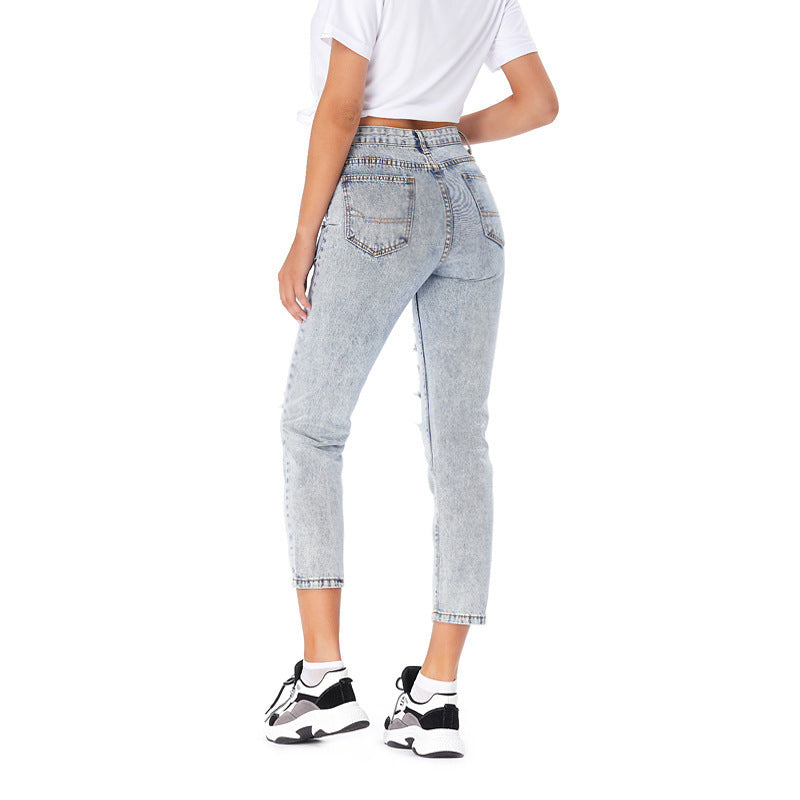 Jeans Women's Ripped Spring Casual Loose Jeans.