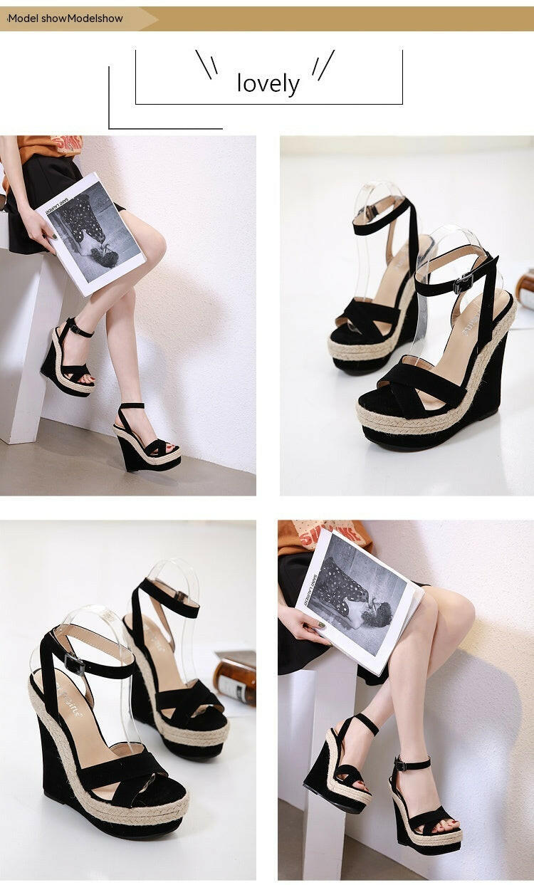 Hemp Rope Comfortable High Heels Wedge Sandals.