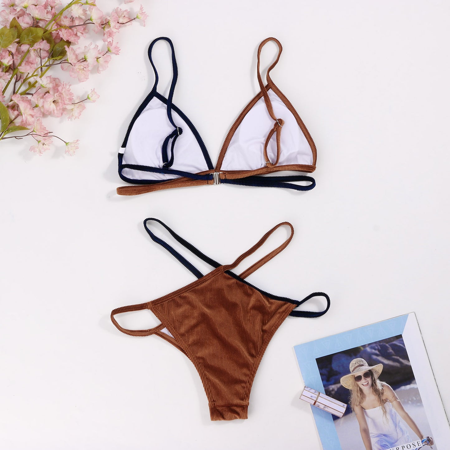 split body color velvet bikini.