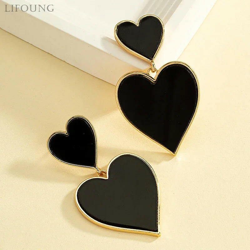 Metal Heart Dangle Post Earrings