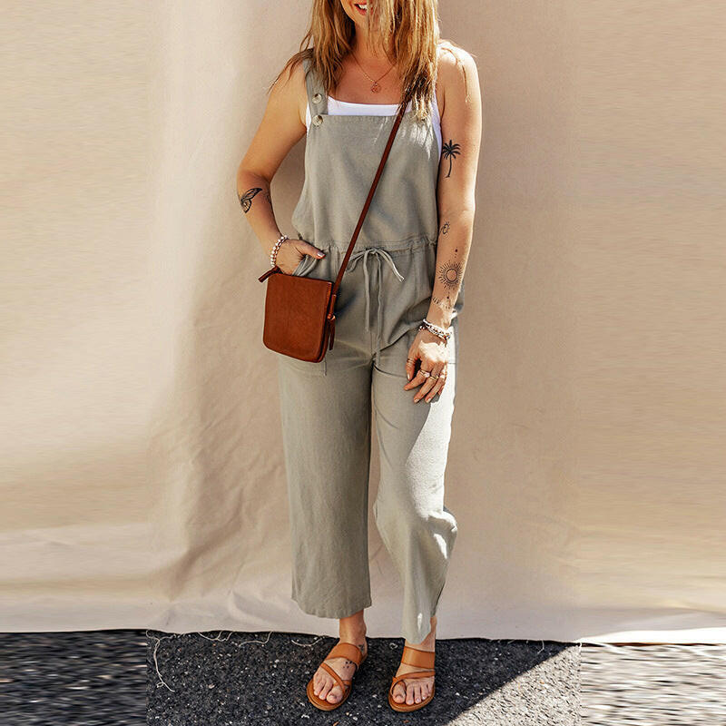 Solid Color Camisole Jumpsuit Loose Sleeveless.