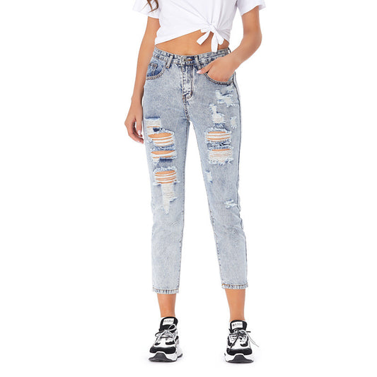 Jeans Women's Ripped Spring Casual Loose Jeans.