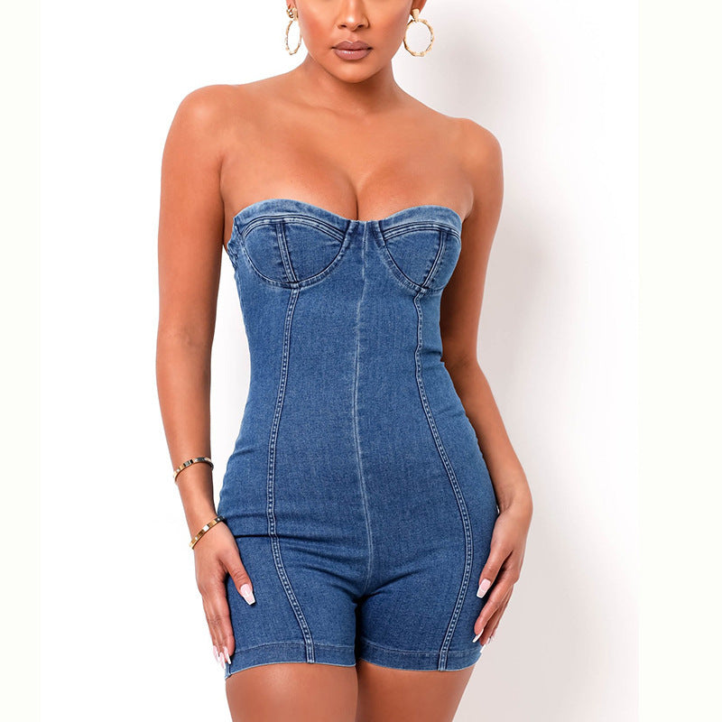 Back Tube Top Suspender Jumpsuit.