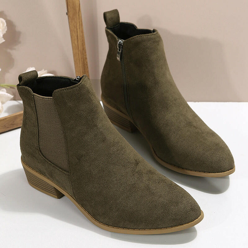 Pointed Suede Elastic Band, Thick Heel Casual Single Shoes For Women.