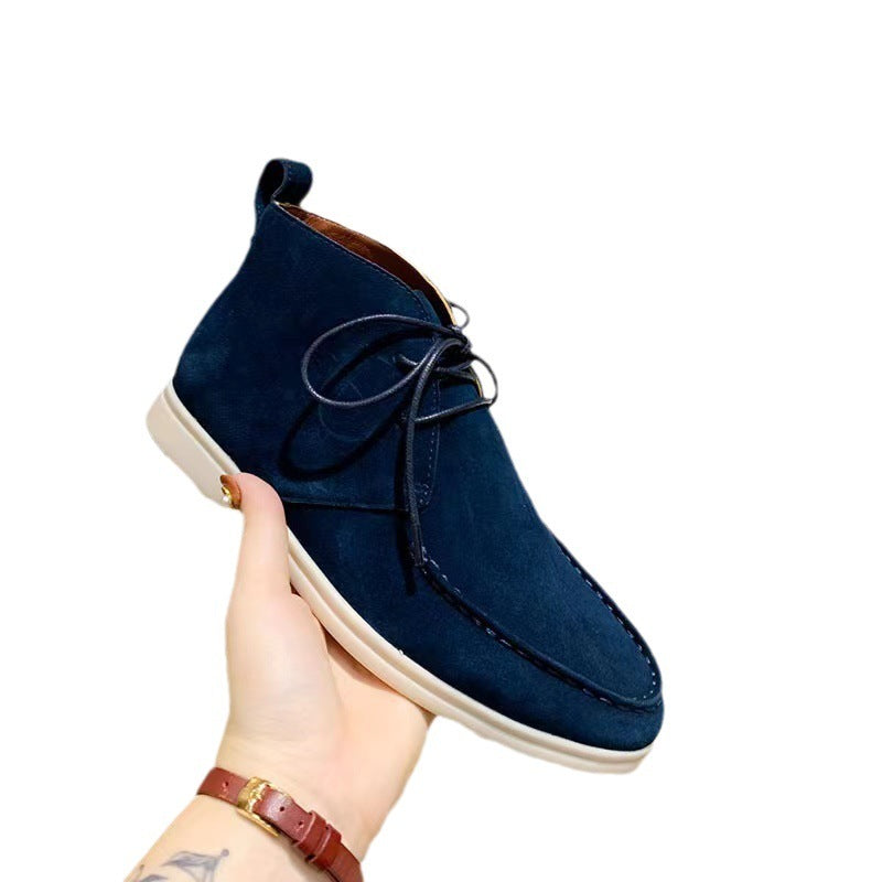 Men's Mid-top Flat Pumps Ankle Boots Lace-up.