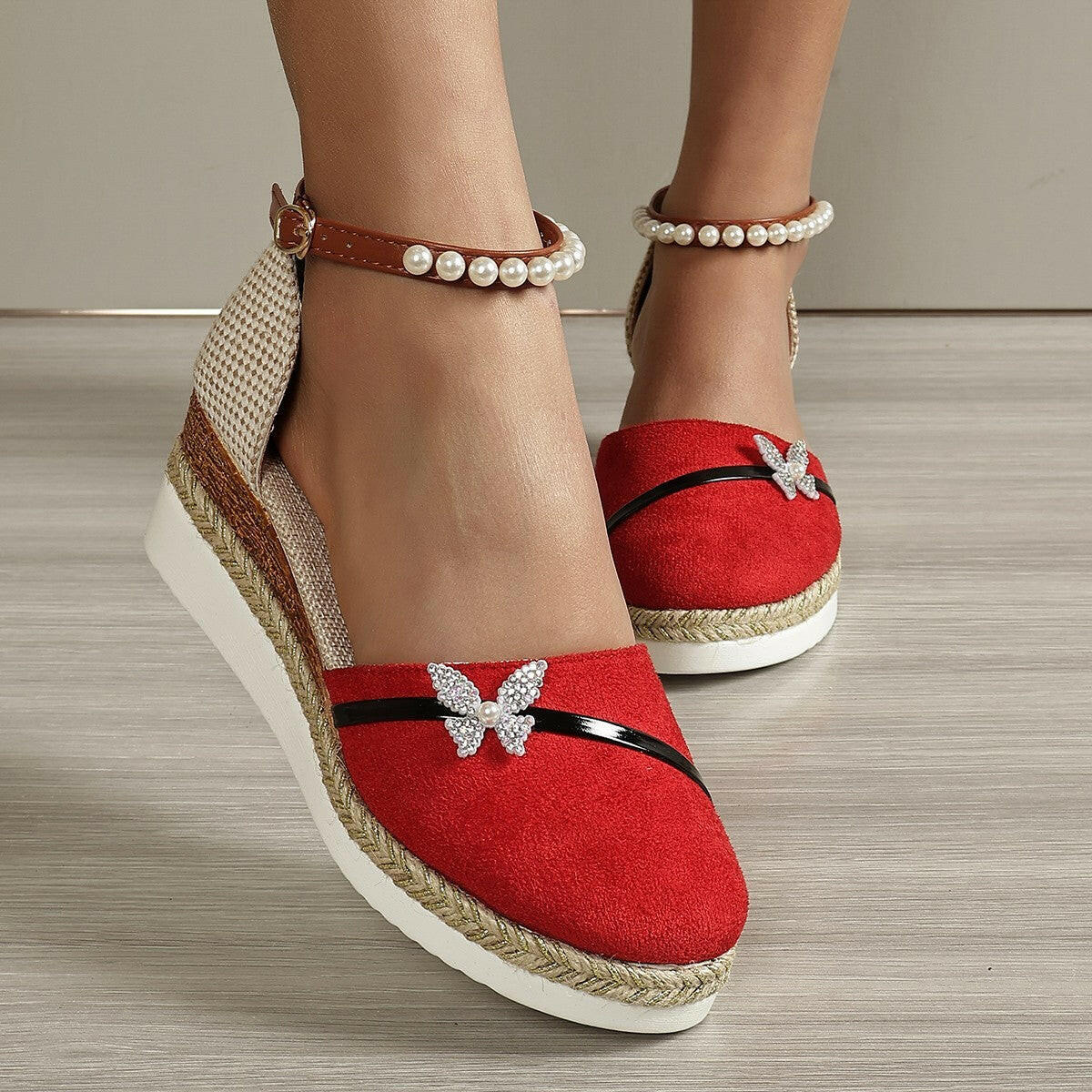 Women's Wedge Bow Sandals Straw Rope Woven.