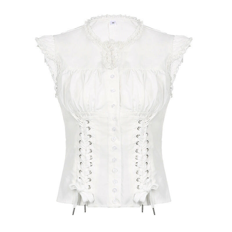 Lace Patchwork Round Neck Shirt For Women.