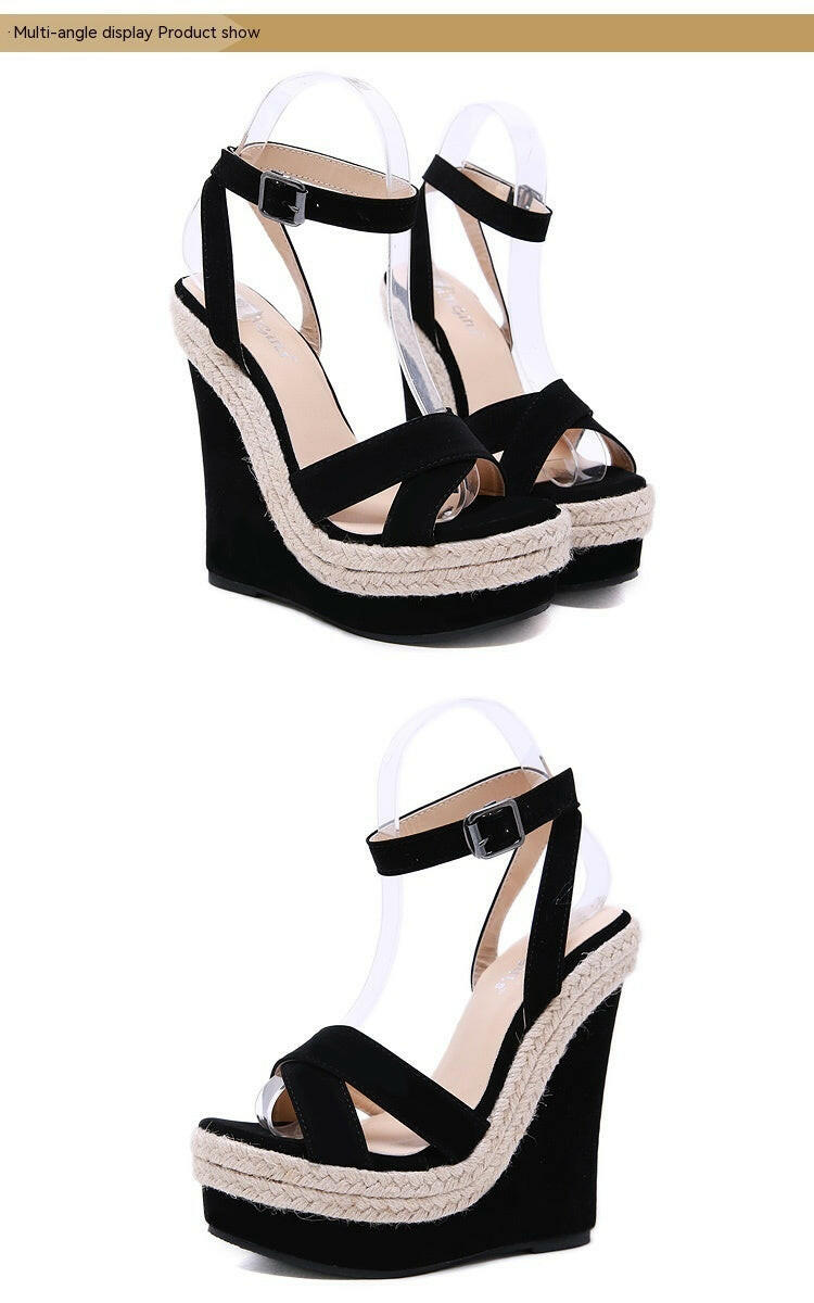 Hemp Rope Comfortable High Heels Wedge Sandals.