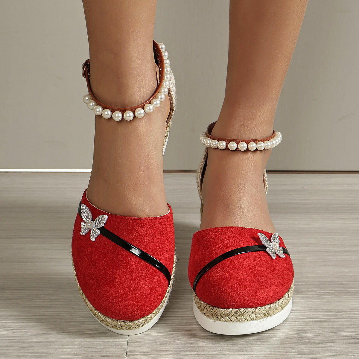 Women's Wedge Bow Sandals Straw Rope Woven.