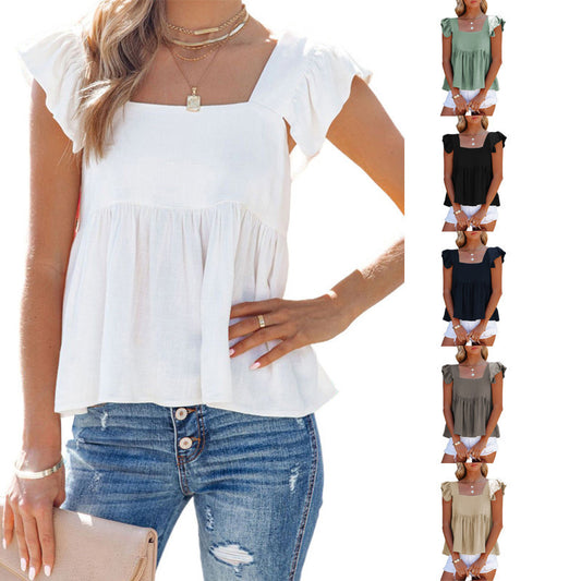 Ladies Casual Square Neck Versatile Sleeveless Tank Top.