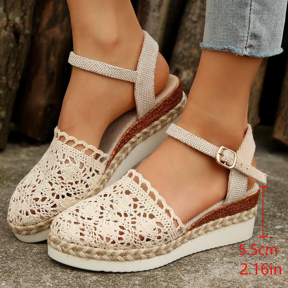 Woven Hollowed Women's Buckle Sandals.