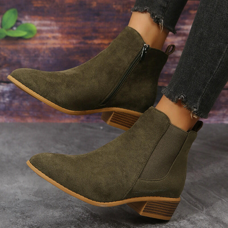 Pointed Suede Elastic Band, Thick Heel Casual Single Shoes For Women.