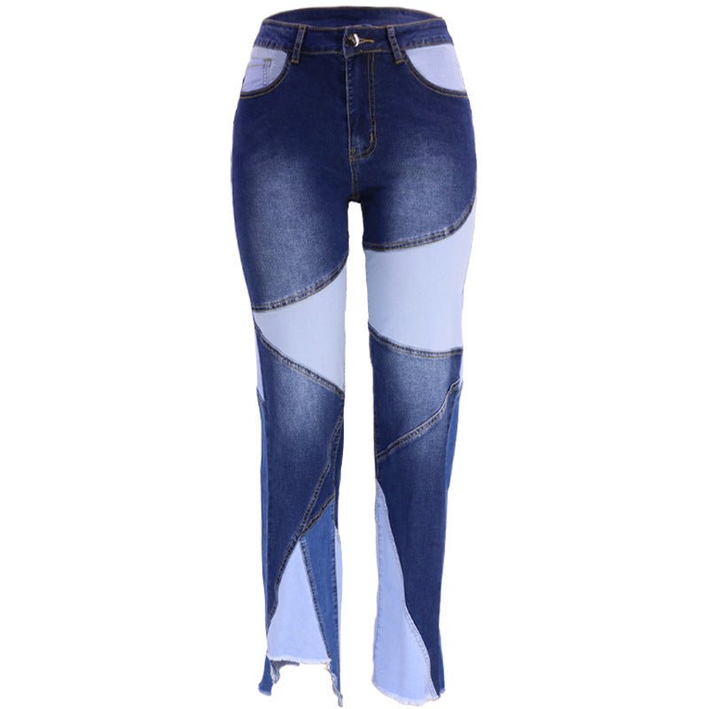 Washed Stitching Women's Fashion Trend Jeans.