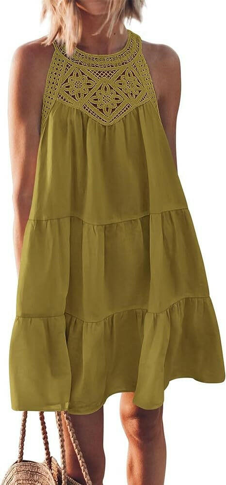 Hollow out backless dress, casual sleeveless.